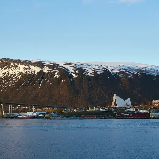 Photo 7: Detail · Arctic Cathedral and eastern ramp of Tromsø bridge seen from Samuel Arnesens Gate - 1:1 format