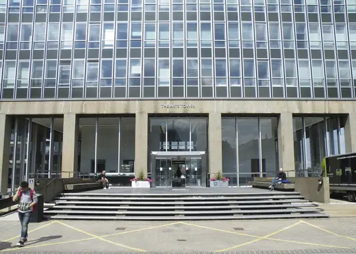 Photo 5: Detail · Front Door and Steps of the University Arts Tower, Western Bank, Sheffield