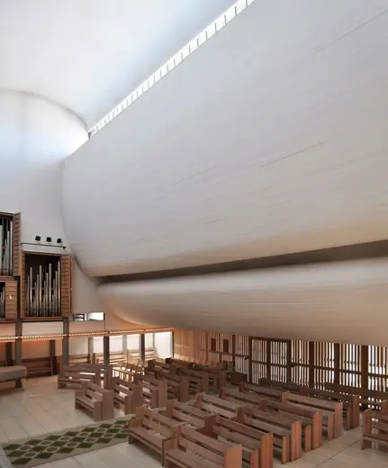 Photo 5: Interior · Interior view of Bagsvær Church, Denmark, constructed by Jørn Utzon