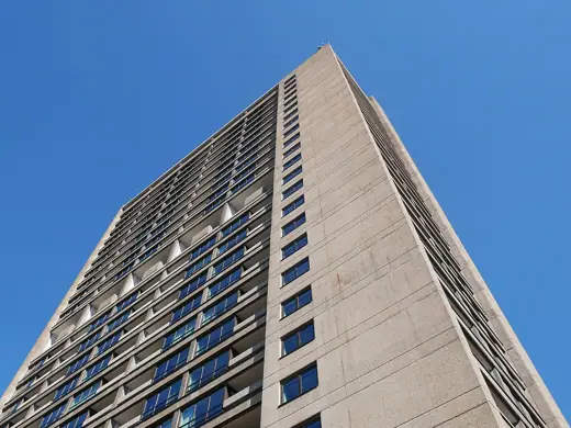 Photo 3: Exterior · Southwest view of the Balfron Tower, Poplar