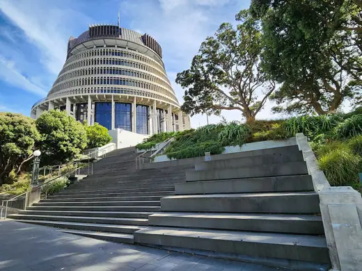 Photo 5: Interior · A staricase leading up to the Beehive in Wellington, New Zealand