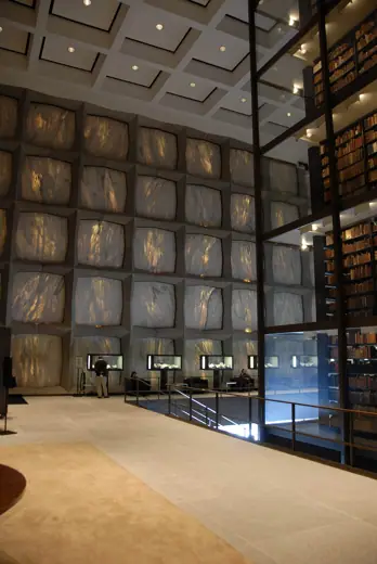 Photo 6: Interior · The interior of the "Marble Cube," Yale University's Beinecke Rare Books and Manuscripts Library