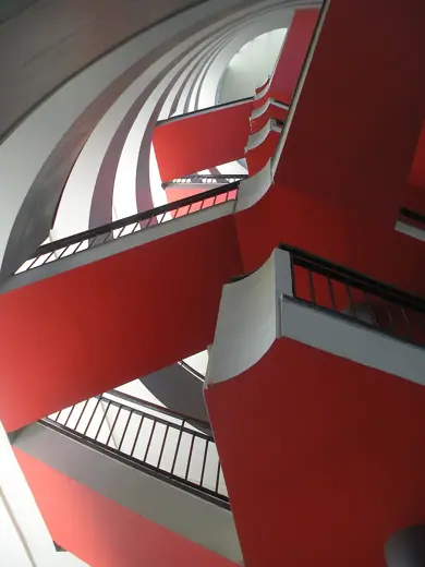 Photo 6: Interior · Berthold Lubetkin's staircase in Bevin Court, London, after repainting circa 2014