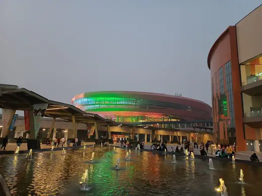 Photo 2: Exterior · Bharat Mandapam illuminated