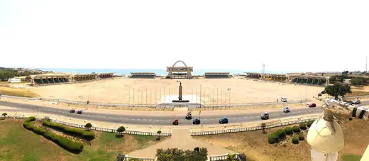 Photo 4: Exterior · A top view of the Black Star Square in Accra showing the independence arch