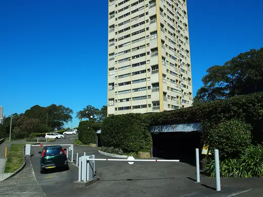 Photo 3: Exterior · The entrance to Blues Point tower's carpark