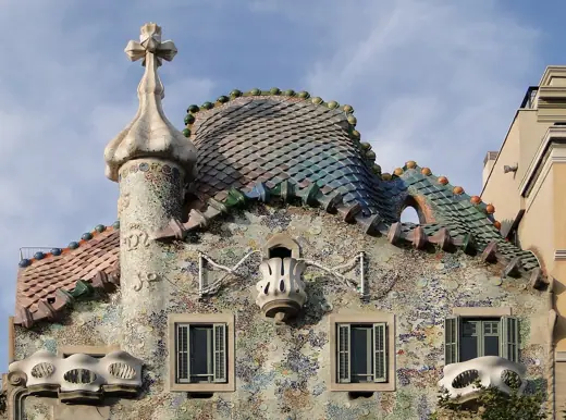 Photo 2: Exterior · Top part of the facade of Casa Batlló designed by Antoni Gaudi between 1904 and 1906, Barcelona, Spain