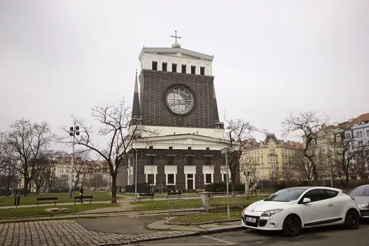 Photo 2: Exterior · The Church of the Sacred Heart in the Vinohrady district of Prague, on an overcast day