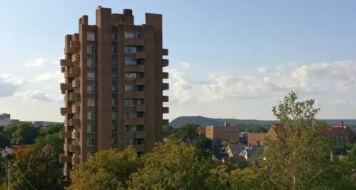 Photo 3: Exterior · Brutalist high-rise in New Haven, Connecticut