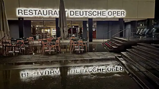 Photo 2: Exterior · Forecourt of the Deutsche Oper Berlin (Opera House) on a rainy morning in October 2024