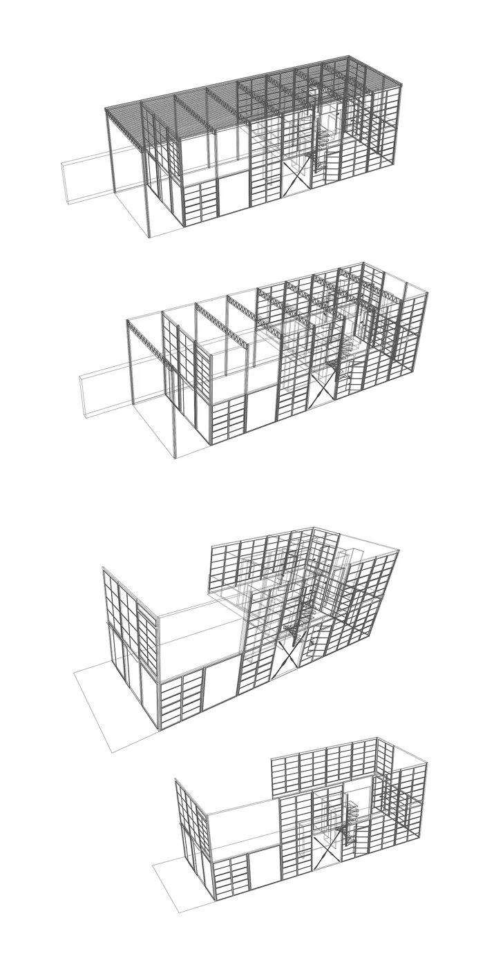 Eames House: Drawing · wireframe de isometricas Casa Eames