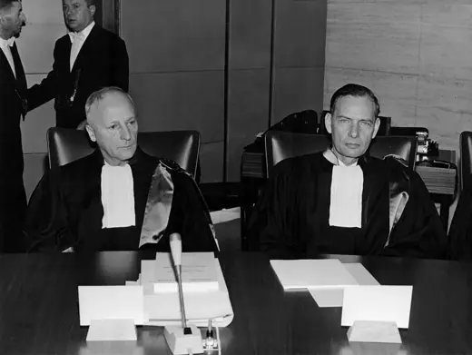 Photo 4: Exterior · Judges Antoine Favre and Hermann Mosler at the European Court of Human Rights in Strasbourg