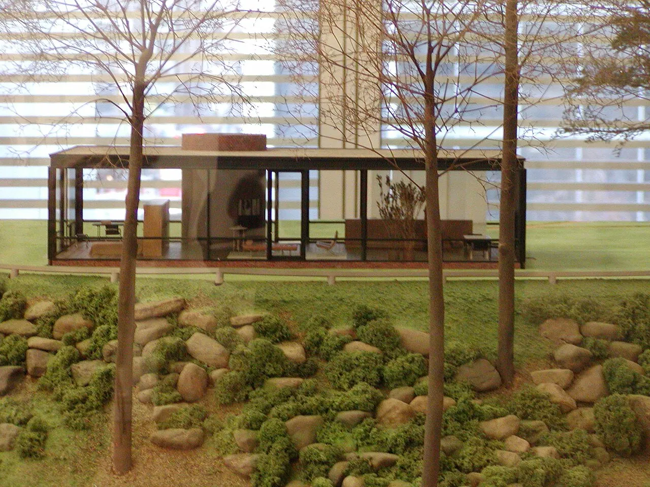 Glass House: Drawing · A model of the Glass House by architect Philip Johnson in display at the MOMA in NYC