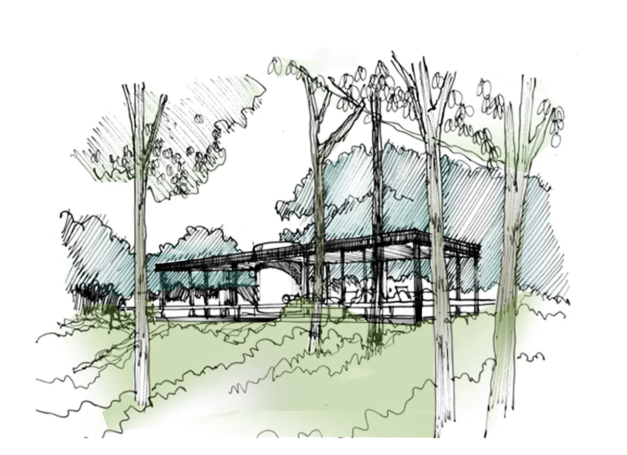 Glass House: Sketch · Croquis de la casa