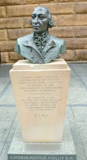 Photo 5: Detail · Bronze bust of Arthur Phillip, first Governor of NSW, by Jean Hill, outside the Museum of Sydney