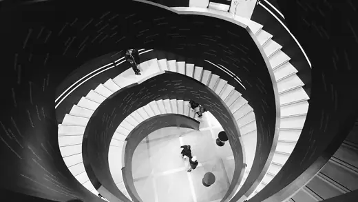 Photo 5: Interior · The double spiral staircase in Helsinki Central Library Oodi in December 2018