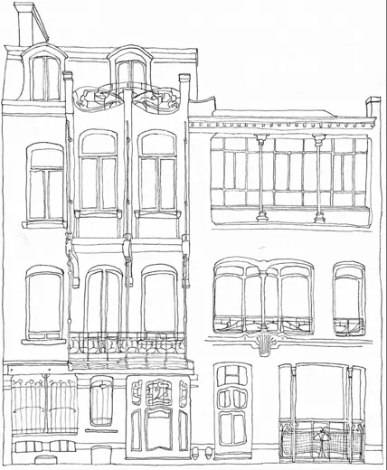 Photo 7: Drawing · Dessin de la façade de la maison Horta à Bruxelles