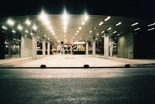 Photo 3: Exterior · Brutalist glamour from the 1970s PhotoExif - Camera: Praktica B200, Film: Fujifilm Superia, Comment: Entrance
