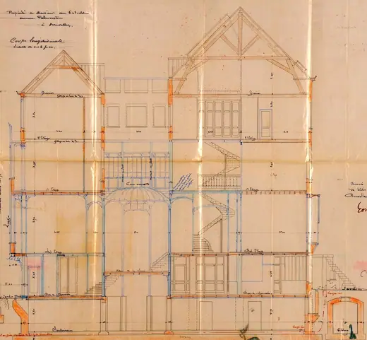 Photo 7: Plan · Hotel van Eetvelde - Plan doorsnede (ingekleurd)