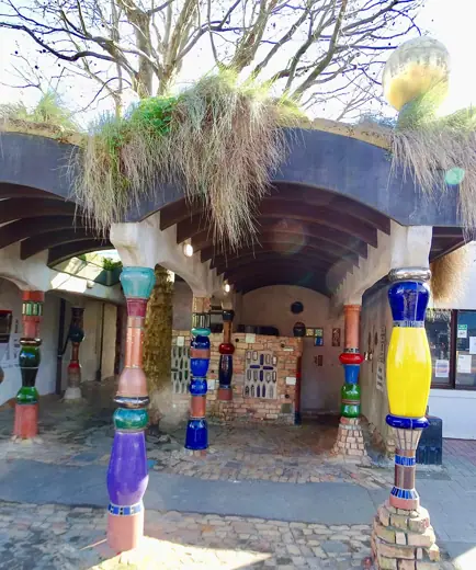 Photo 2: Exterior · Entrance of the Hundertwasser Toilets in spring 2019