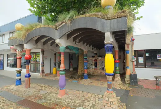 Photo 3: Exterior · Entrance of Hundertwasser toilets in Kawakawa