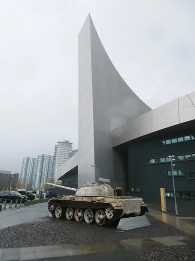 Photo 2: Exterior · Gate guardian and entrance to Imperial War Museum North