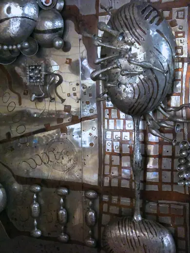 Photo 6: Interior · Part of wall sculpture by Walter Bengtsson finished in 1967, in the lobby of the Kaknäs tower in Stockholm