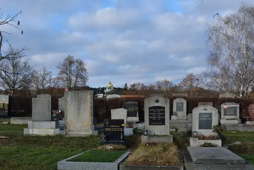 Photo 2: Exterior · Baumgartner Friedhof, im Hintergrund die Kirche am Steinhof