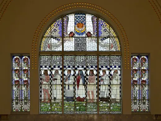 Photo 6: Detail · Stained glass window in Otto-Wagner-Kirche , designed by Koloman Moser made by Leopold Forstner