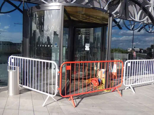 Photo 6: Detail · The revolving doors on the Discovery Terrace at the Library of Birmingham are still out of order