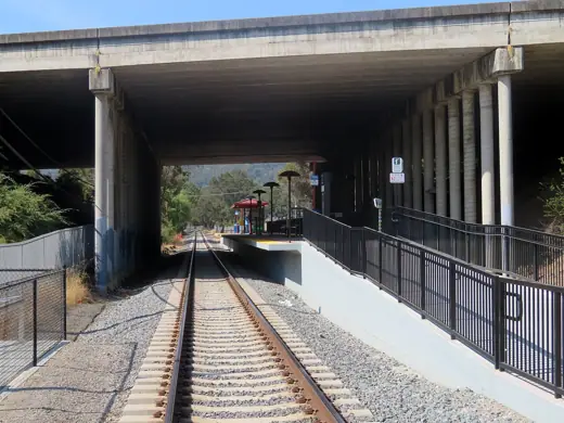Photo 3: Exterior · Marin Civic Center station under Highway 101 in August 2018
