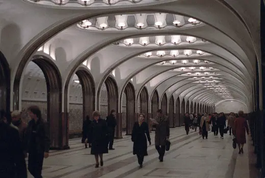 Photo 5: Interior · A view of the interior of the Mayakovskaya station of the Moscow subway system