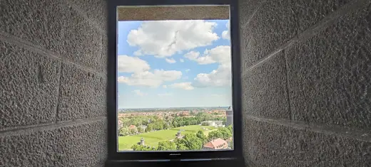 Photo 6: Detail · Battle of the Nations Monument in Leipzig; Window and view to Leipzig ; Recording in May 2024;
