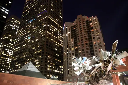 Photo 6: Detail · Downtown LA with Nancy Rubins' Airplane Parts sculpture at nighttime