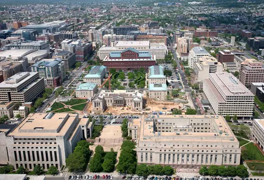Photo 7: Interior · Aerial view of the National Building Museum and surrounding Judiciary Square neighborhood in Washington, D.C