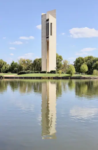 Photo 3: Exterior · The National Carillon, Canberra, reflecting in the waters of Lake Burley Griffin