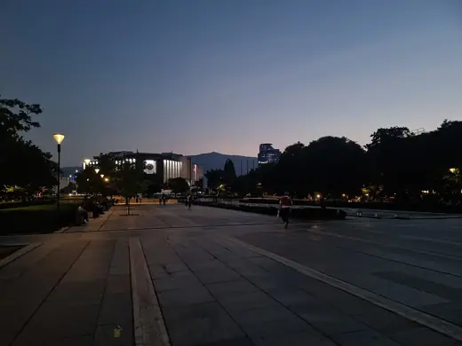 Photo 2: Exterior · A photo of the National Palace of Culture in Sofia late in the evening