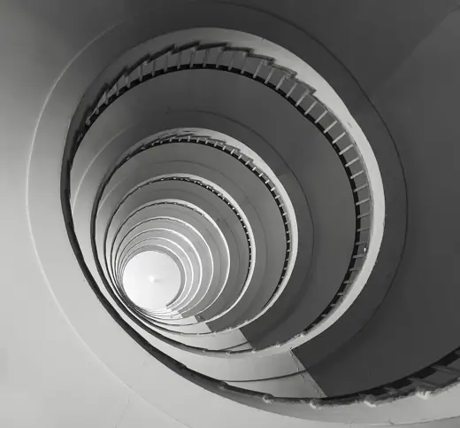 Photo 6: Interior · Spiral stairs seen from bottom to top (Nebotičnik building), Ljubljana, Slovenia