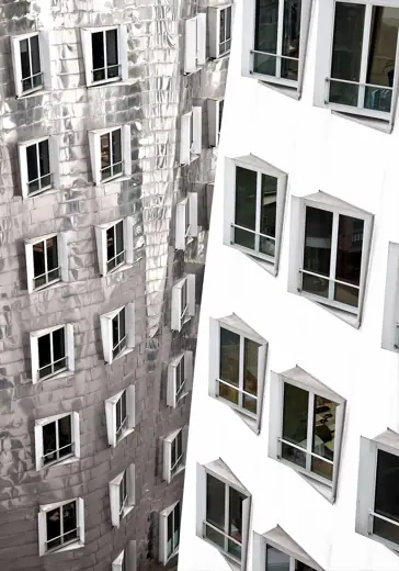 Photo 4: Exterior · The Gehry building Der Neue Zollhof in Düsseldorf's Medienhafen, viewed from 7th floor