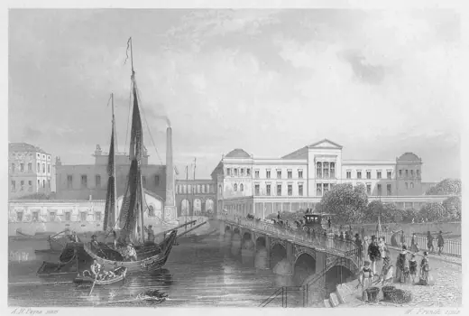 Photo 7: Drawing · Berlin Neues Museum, Ansicht mit der Friedrichsbrücke um 1850, Stahlstich