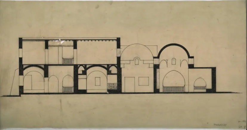 New Gourna Village: Section · Section showing the craft exhibition hall of New Gourna Village