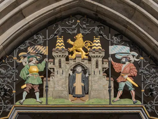 Photo 3: Interior · Scenery above the main entrance of the Town Hall, Munich, Bavaria, Germany