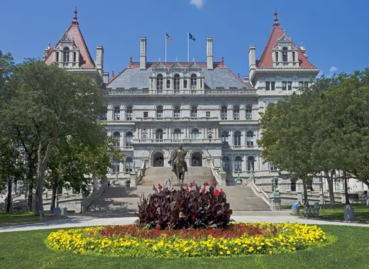 Photo 4: Exterior · Flower bed in front of east (front) elevation of New York State Capitol , Albany , NY, USA