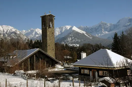 Photo 3: Exterior · The famous church of Plateau d'Assy and the Mont Blanc chain