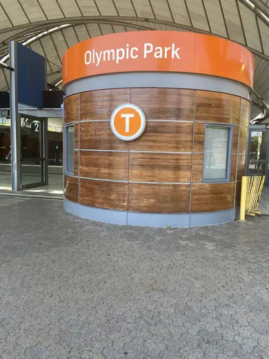 Photo 3: Exterior · Entrance to Olympic Park railway station, taken during December 2024