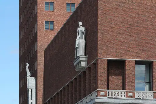 Photo 2: Interior · Sculptures at the facade of the Oslo City Hall, Norway