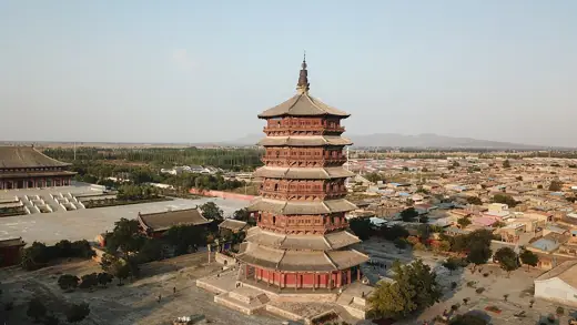 Photo 4: Exterior · In 2019, Shuozhou, Shanxi, China, Ying County Wooden Pagoda (Shijia Pagoda) at dust