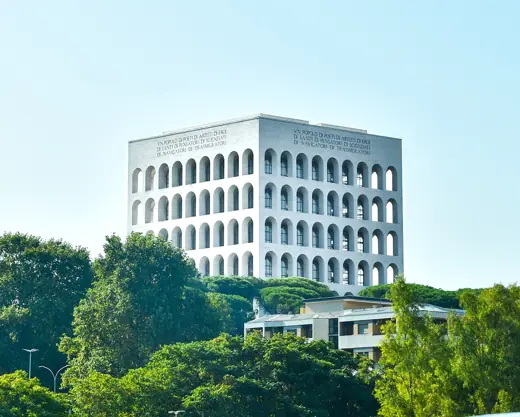 Photo 2: Exterior · Palazzo della Civiltà Italiana, viewed from the north on Autostrada A91, Rome, Italy