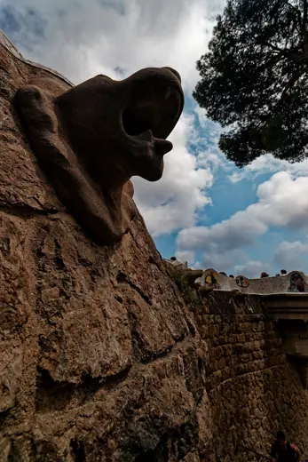 Photo 6: Detail · Barcelona - Parc Güell - View SE on Dog Head Gargoyles