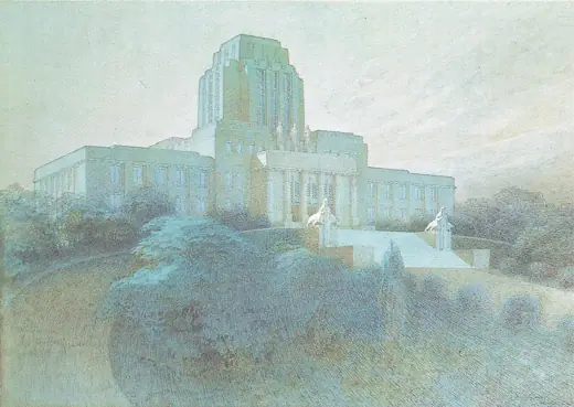 Photo 8: Drawing · Eliel Saarisen ensimmäinen palkinnon saanut eduskuntatalosuunnitelma vuodelta 1908